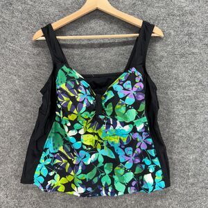 Delta Burke Tankini Top Women 20W Plus Black Floral Push Up Sleeveless Swimwear